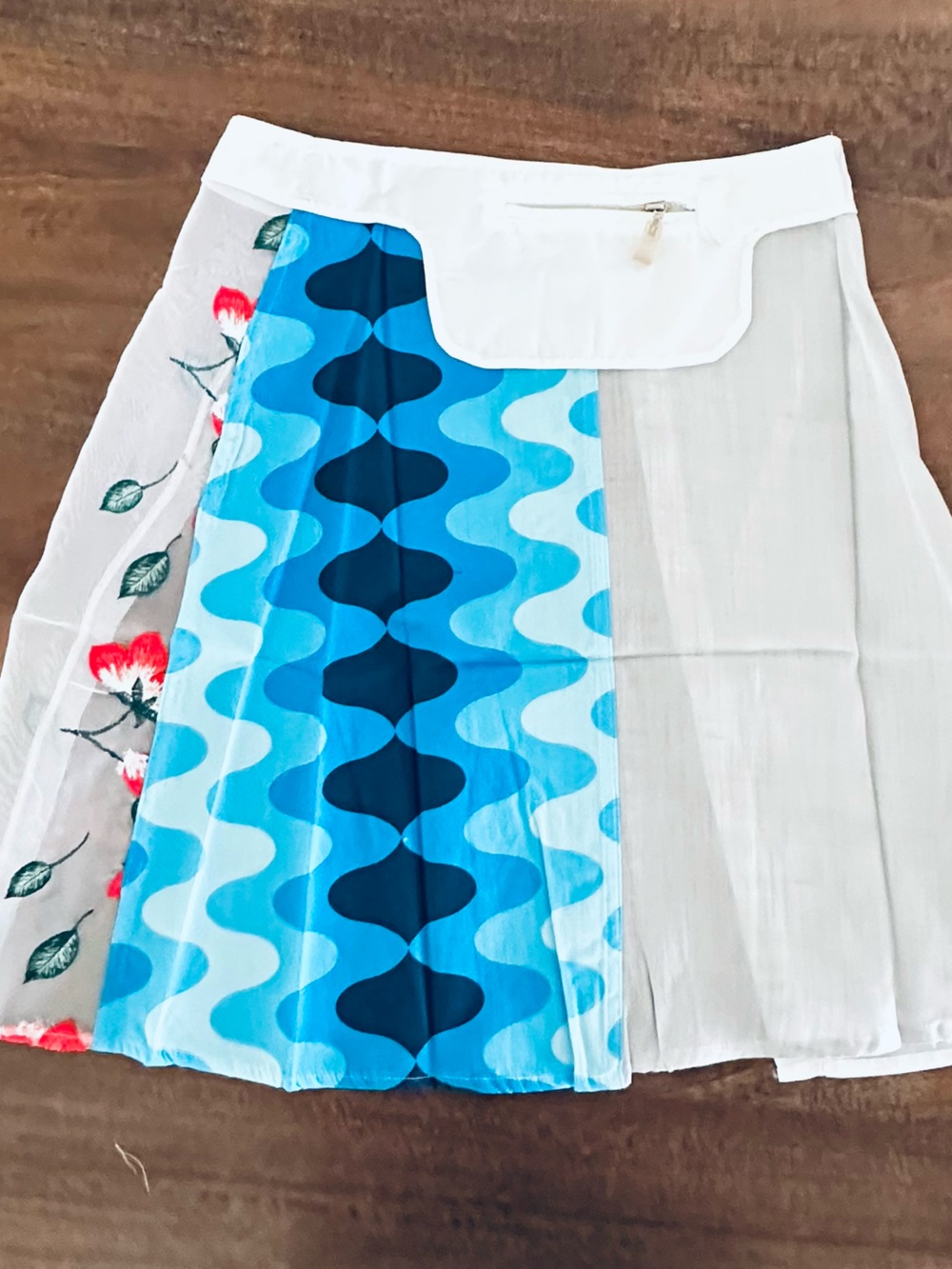 Custo Barcelona Blue & White Designer Floral Midi Skirt Set of Two